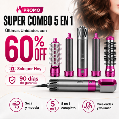 Cepillo Secador 5 en 1 Cerámico — Seca, Alisa y Riza sin Dañar tu Cabello
